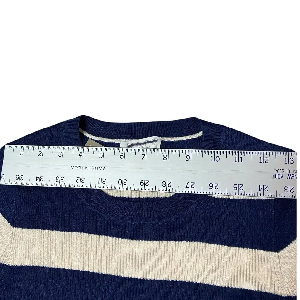 J Crew Navy‎ Cream Striped Ribbed Crewneck Nautical Coastal Sweater
